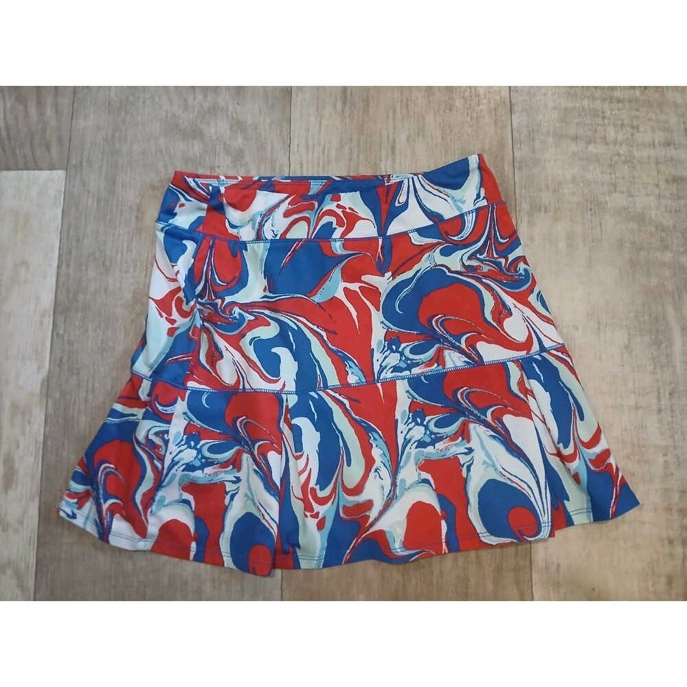 Reel Legends Skort Large 12/14 Red White & Blue Stretch Golf Pickleball Fishing